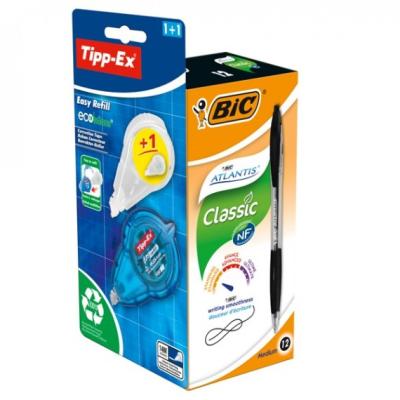 Penna Atlantis Classic Bic nero + correttore Tipp-Ex  - promo box 12 + 1 pezzi