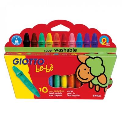 Pastelli cera super - lunghezza 7,5mm con D 11mm - colori assortiti - Giotto bebe - astuccio 10 superpastelloni